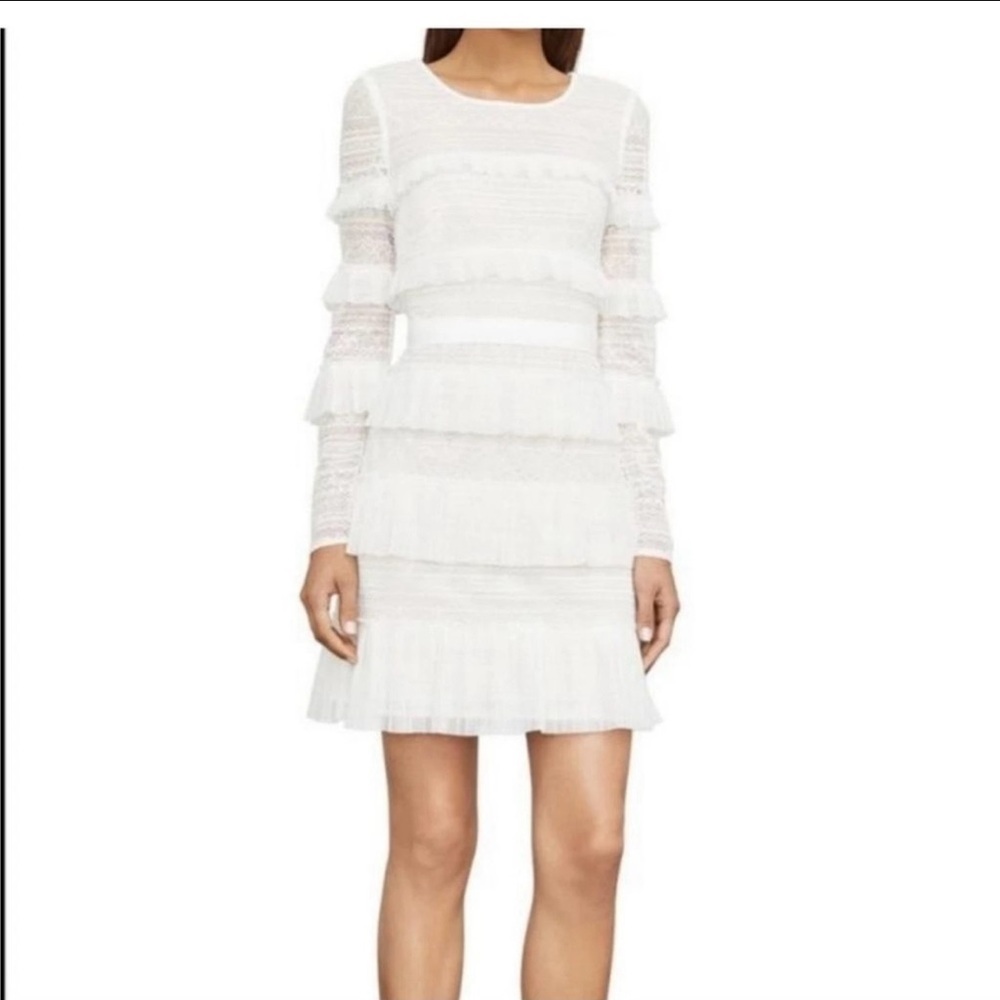 NWT BCBGMaxAzria White Ruffle Long Sleeve Dress